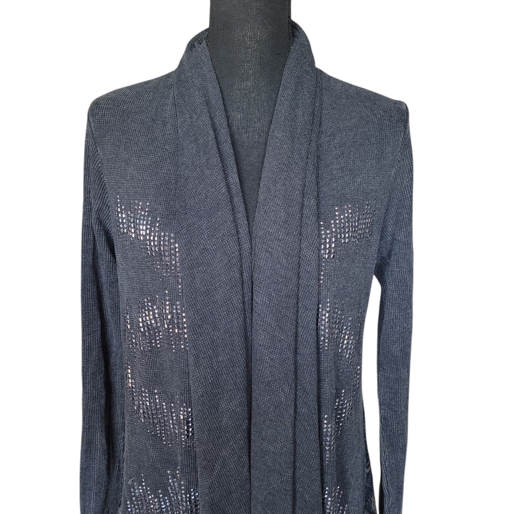 Vocal Grey Jeweled Print Duster Kimono 50"Long Women's Size L - Picture 5 of 8